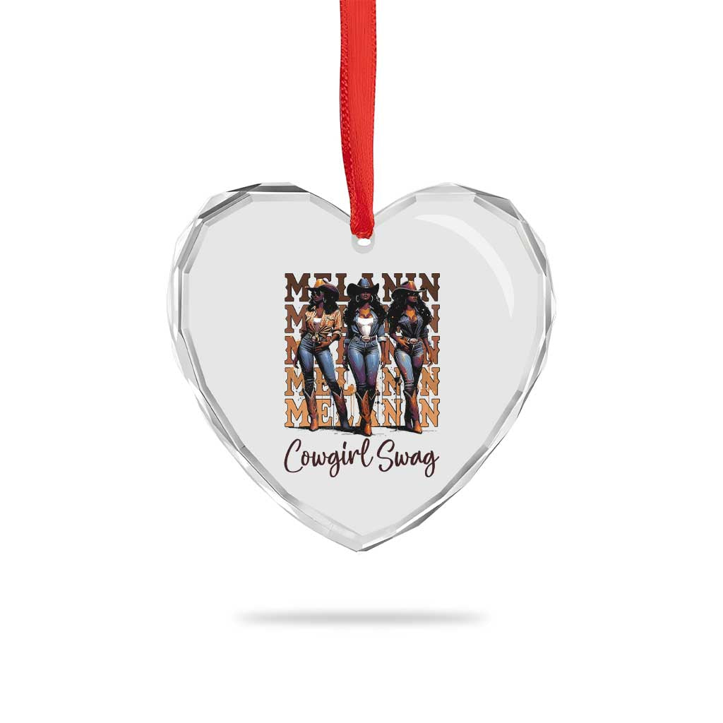 Melanin Cowgirl Swag Heart Crystal Glass Ornament African American Cowgirls Black History Pride - Wonder Print Shop