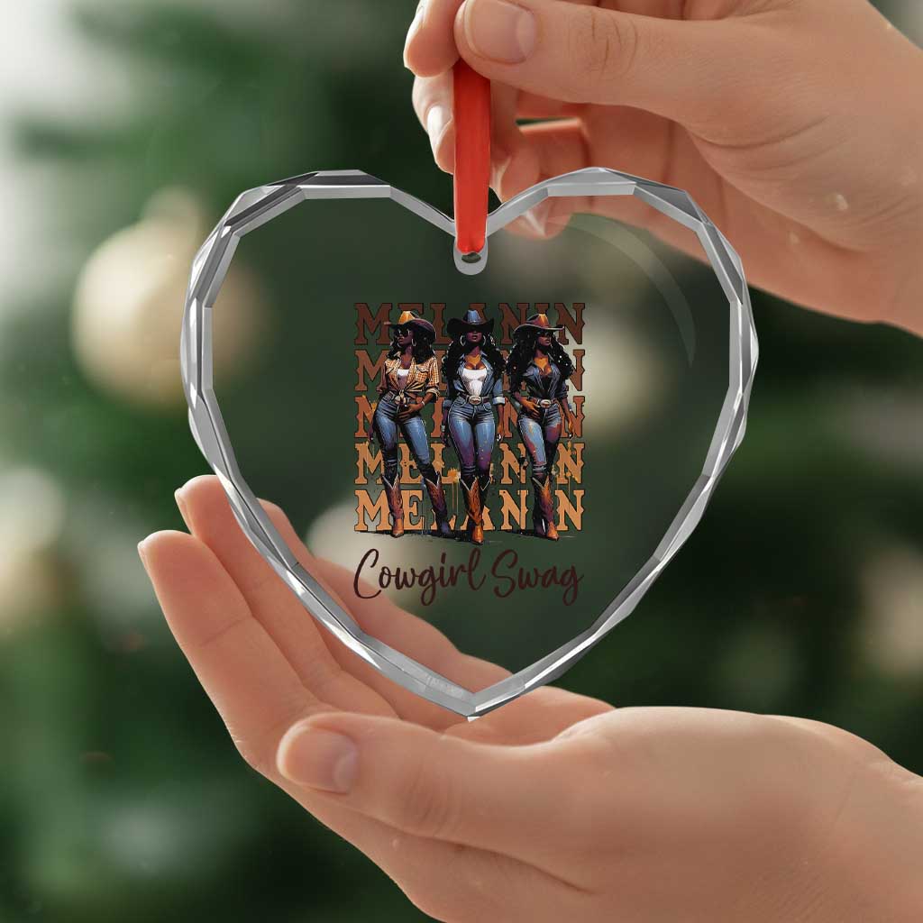 Melanin Cowgirl Swag Heart Crystal Glass Ornament African American Cowgirls Black History Pride - Wonder Print Shop