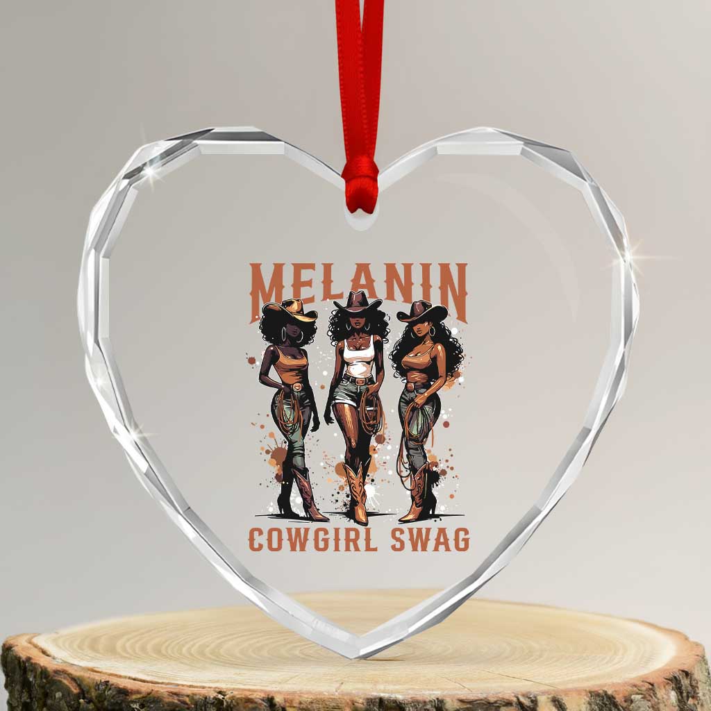 Melanin Cowgirl Swag Heart Crystal Glass Ornament Black Women Western Pride