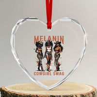 Melanin Cowgirl Swag Heart Crystal Glass Ornament Black Women Western Pride