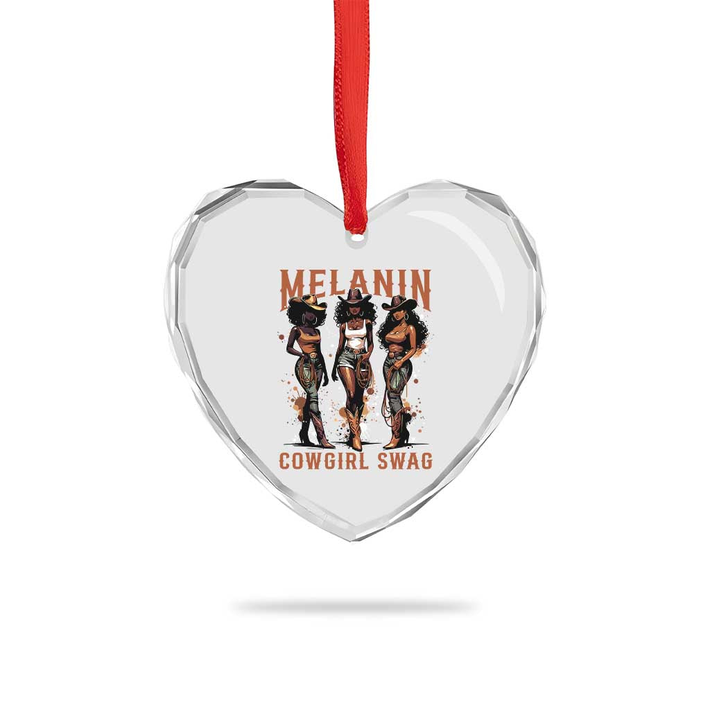 Melanin Cowgirl Swag Heart Crystal Glass Ornament Black Women Western Pride