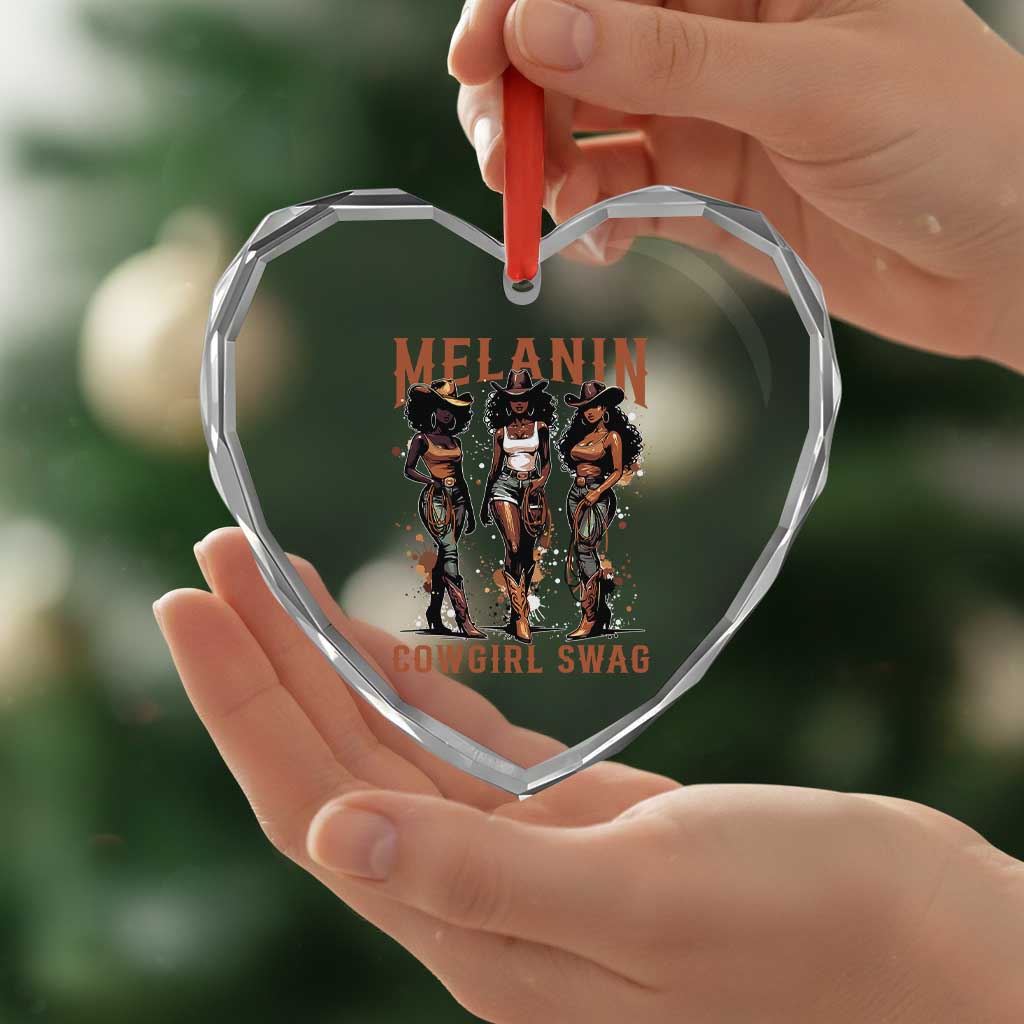 Melanin Cowgirl Swag Heart Crystal Glass Ornament Black Women Western Pride