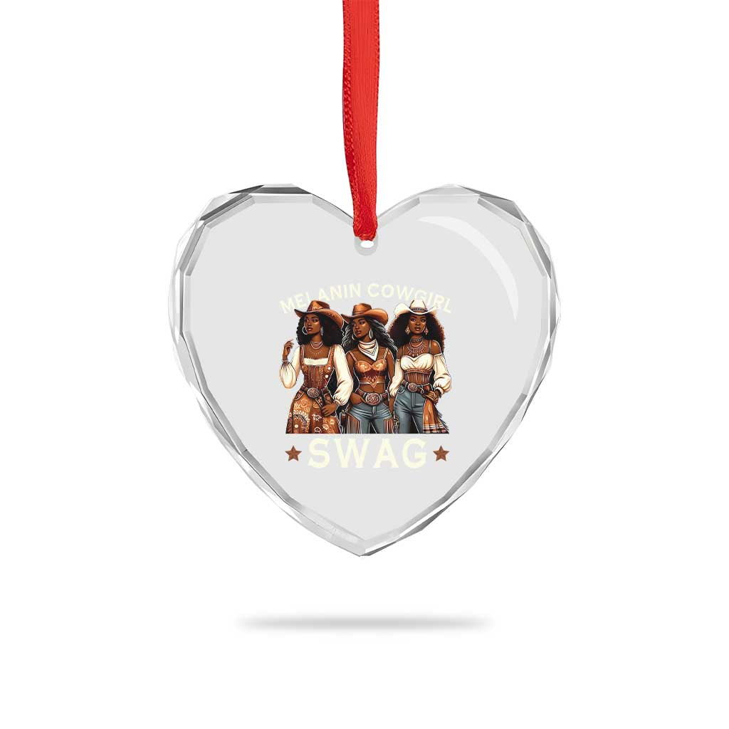 Melanin Cowgirl Swag Heart Crystal Glass Ornament Cool African American Cowgirls Black History - Wonder Print Shop