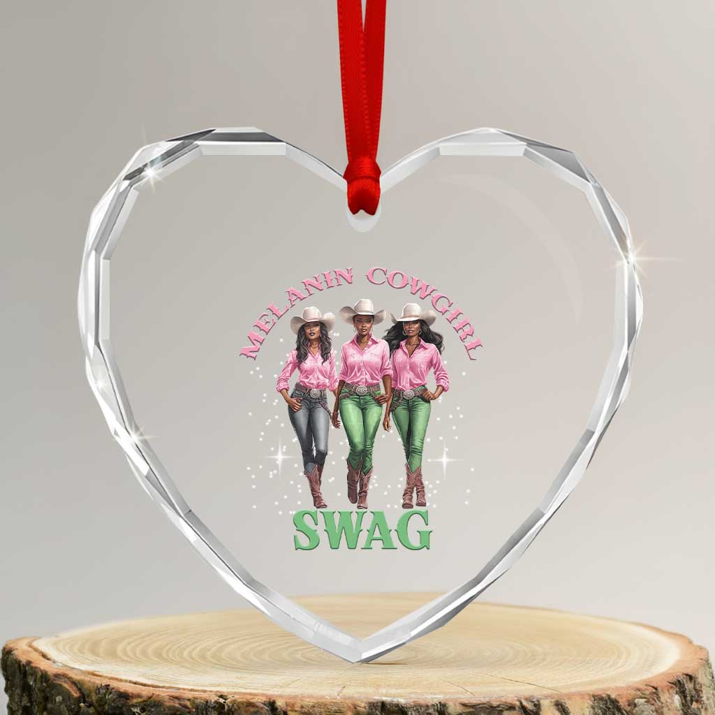 Melanin Cowgirl Swag Heart Crystal Glass Ornament Pink Green African American Cowgirls Black History - Wonder Print Shop