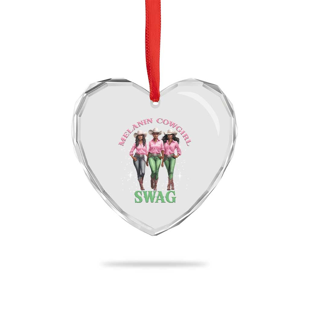 Melanin Cowgirl Swag Heart Crystal Glass Ornament Pink Green African American Cowgirls Black History - Wonder Print Shop