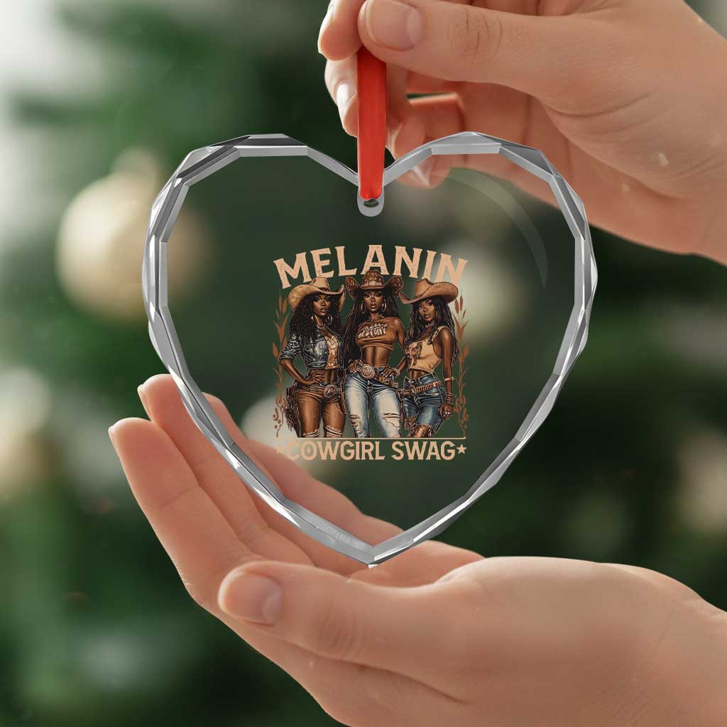 Melanin Cowgirls Heart Crystal Glass Ornament Black History Month African Melanin Pride