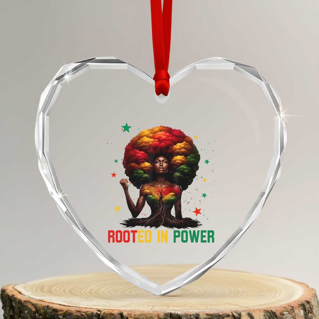 Melanin Queen Rooted In Power Heart Crystal Glass Ornament African American Afro Tree Of Life - Wonder Print Shop