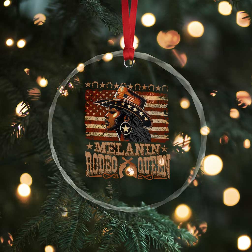 Melanin Rodeo Queen Crystal Glass Ornament Black Cowgirl Vintage American Flag