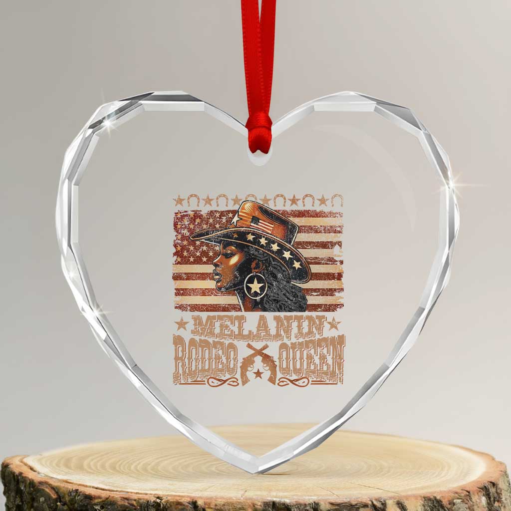 Melanin Rodeo Queen Heart Crystal Glass Ornament Black Cowgirl Vintage American Flag