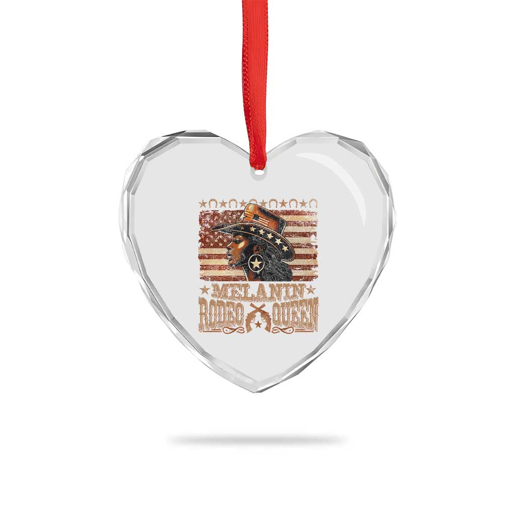 Melanin Rodeo Queen Heart Crystal Glass Ornament Black Cowgirl Vintage American Flag