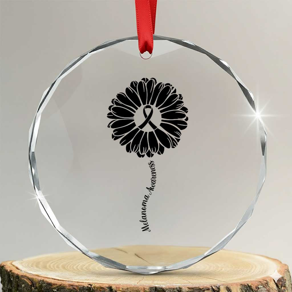 Melanoma Awareness Black Ribbon Flower Crystal Glass Ornament Skin Cancer Fighter Gift