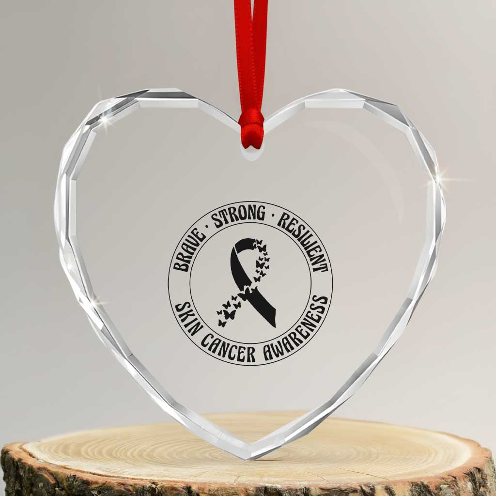 Melanoma Awareness Heart Crystal Glass Ornament Brave Strong Resilient Warrior