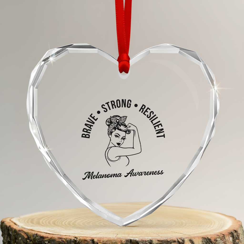 Melanoma Awareness Strong Woman Heart Crystal Glass Ornament Brave Strong Resilient Warrior