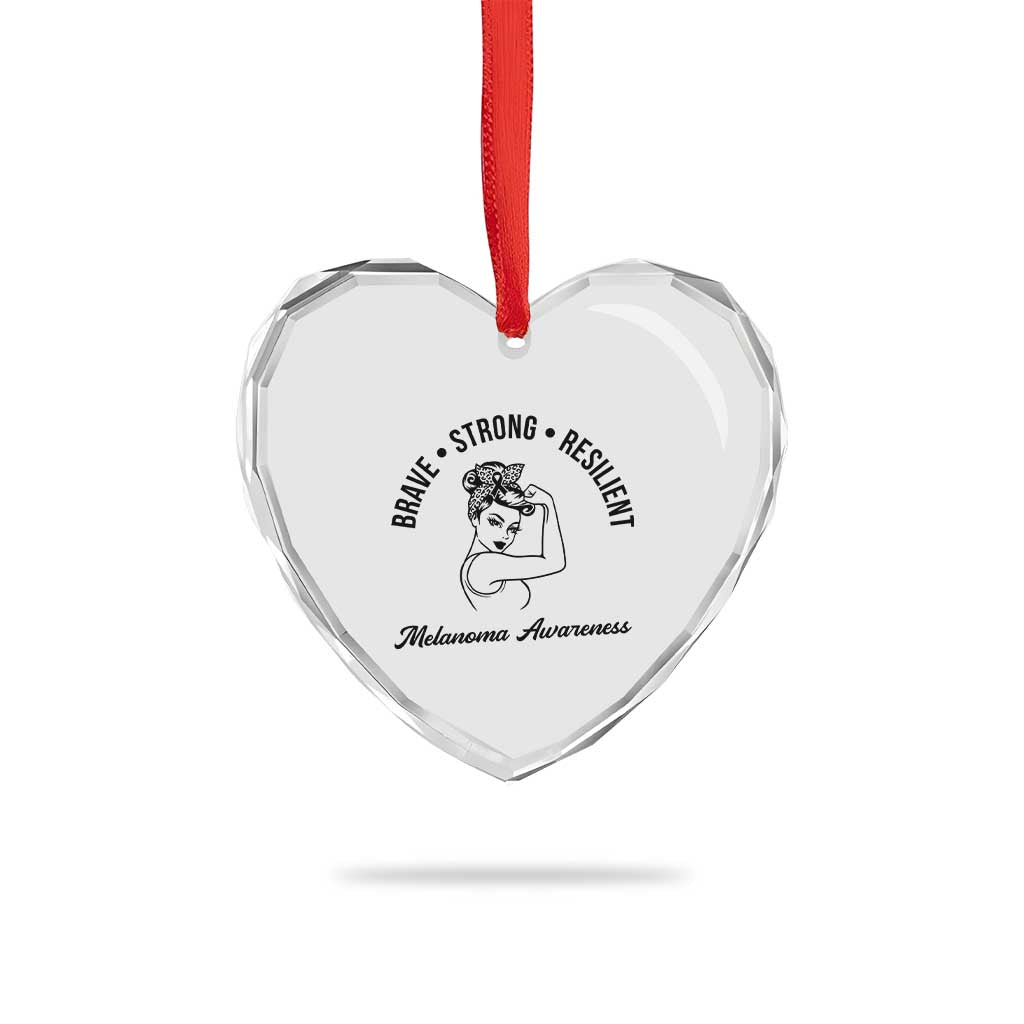 Melanoma Awareness Strong Woman Heart Crystal Glass Ornament Brave Strong Resilient Warrior