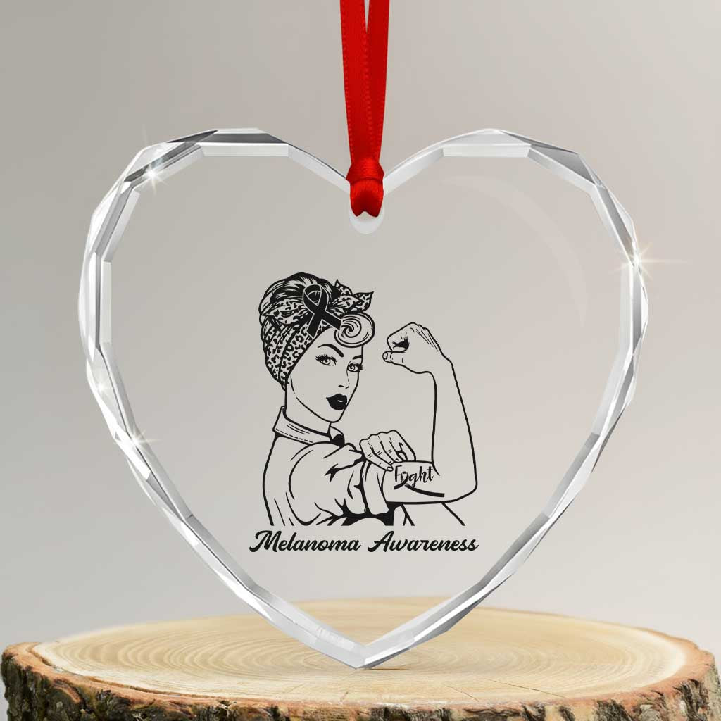 Melanoma Awareness Strong Woman Heart Crystal Glass Ornament Feminist Warrior