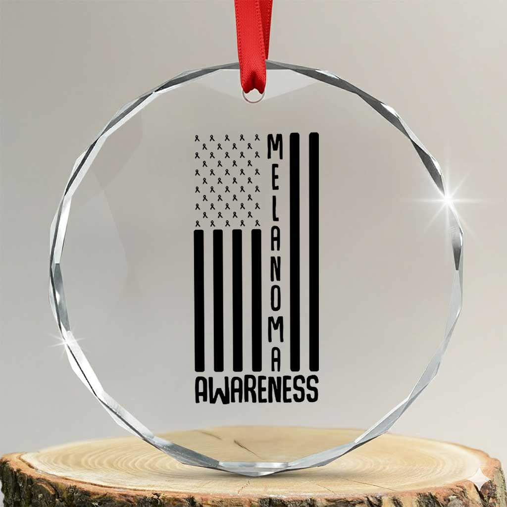 Melanoma Awareness USA Flag Crystal Glass Ornament Patriotic Cancer Warrior