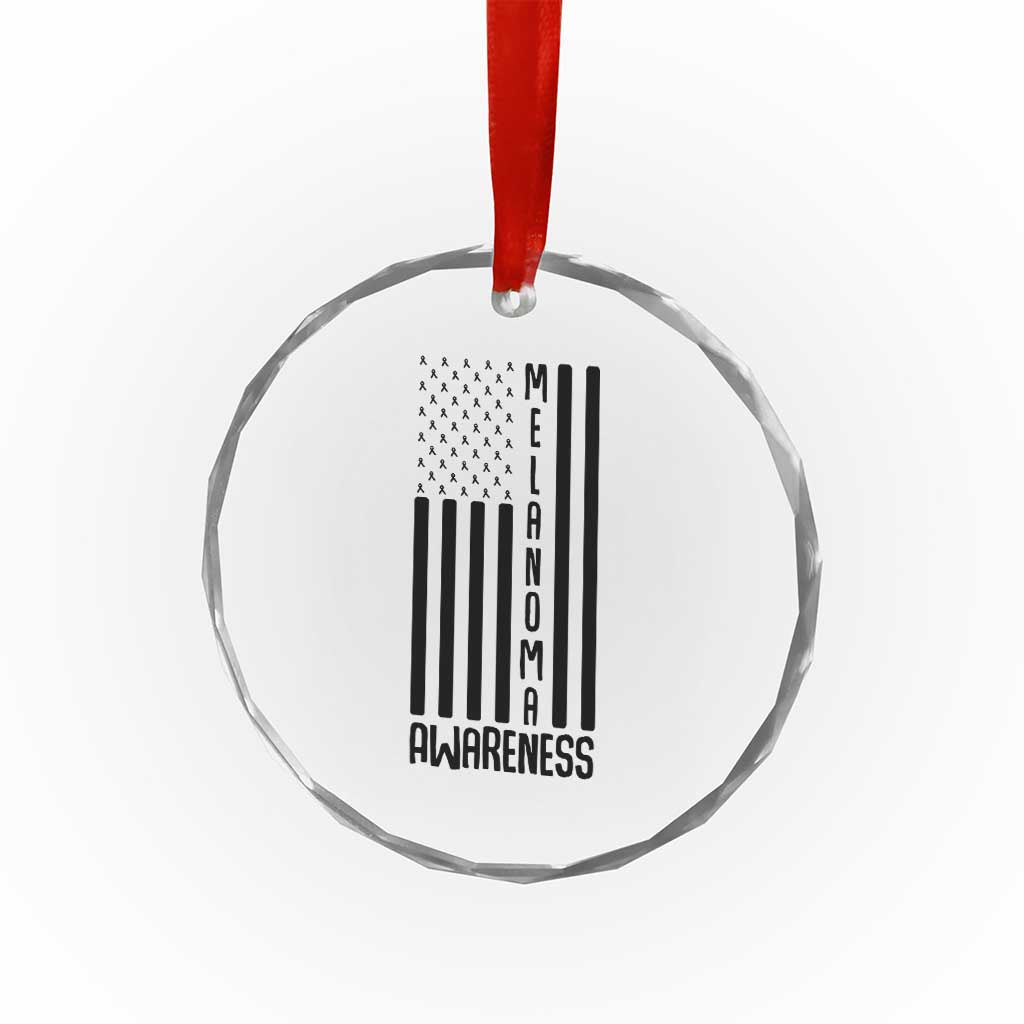 Melanoma Awareness USA Flag Crystal Glass Ornament Patriotic Cancer Warrior