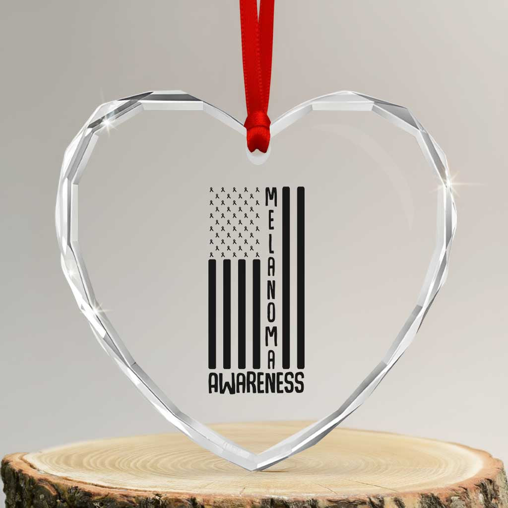 Melanoma Awareness USA Flag Heart Crystal Glass Ornament Patriotic Cancer Warrior