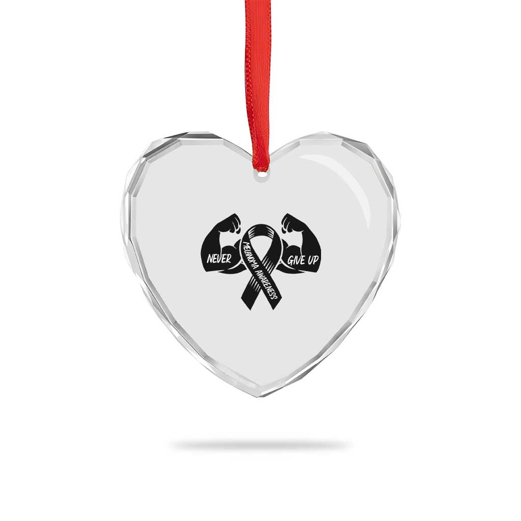 Melanoma Awareness Warrior Heart Crystal Glass Ornament Never Give Up