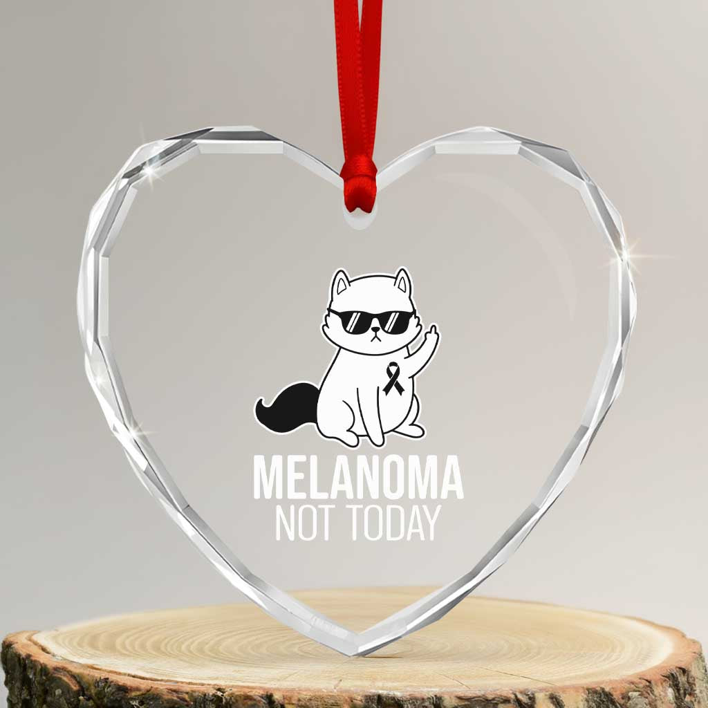 Melanoma Fighter Cat Heart Crystal Glass Ornament Not Today Skin Cancer Awareness