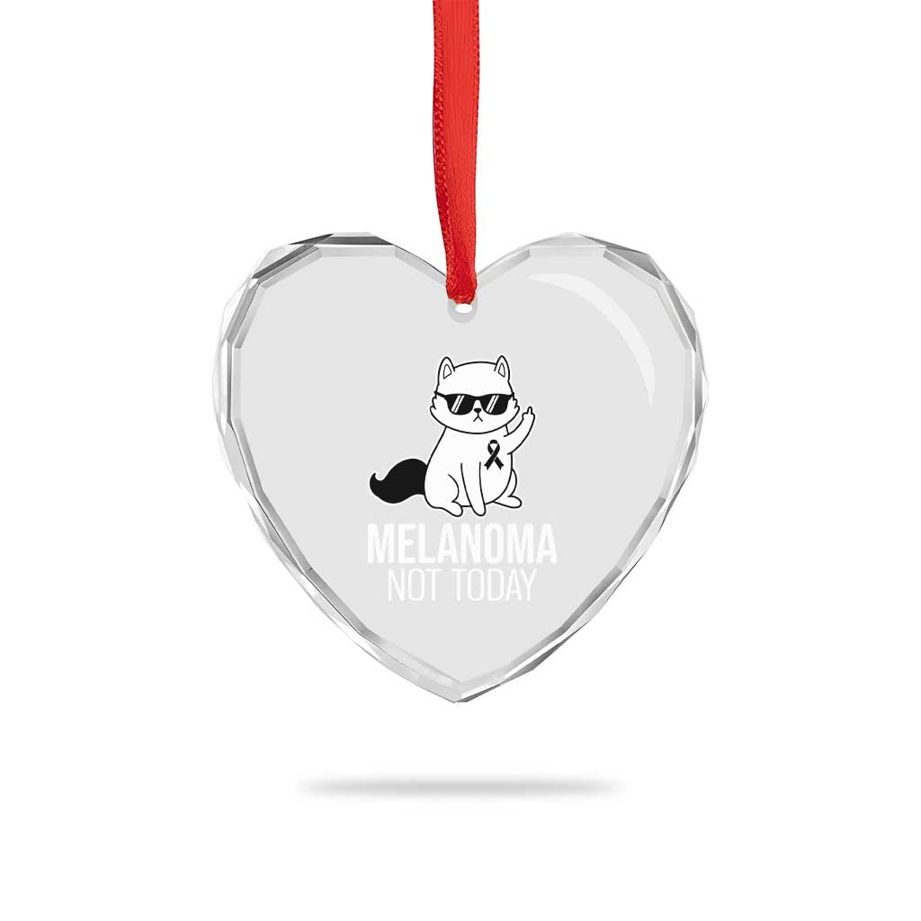 Melanoma Fighter Cat Heart Crystal Glass Ornament Not Today Skin Cancer Awareness