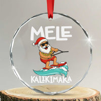 Mele Kalikimaka Crystal Glass Ornament Santa Water Skiing Summer Beach Hawaiian Christmas In July - Wonder Print Shop