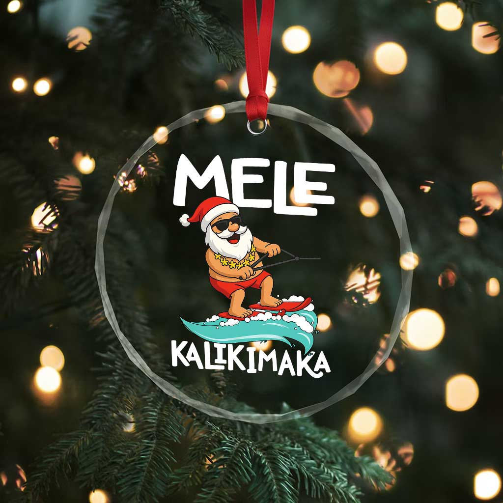 Mele Kalikimaka Crystal Glass Ornament Santa Water Skiing Summer Beach Hawaiian Christmas In July - Wonder Print Shop