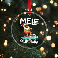 Mele Kalikimaka Crystal Glass Ornament Santa Water Skiing Summer Beach Hawaiian Christmas In July - Wonder Print Shop