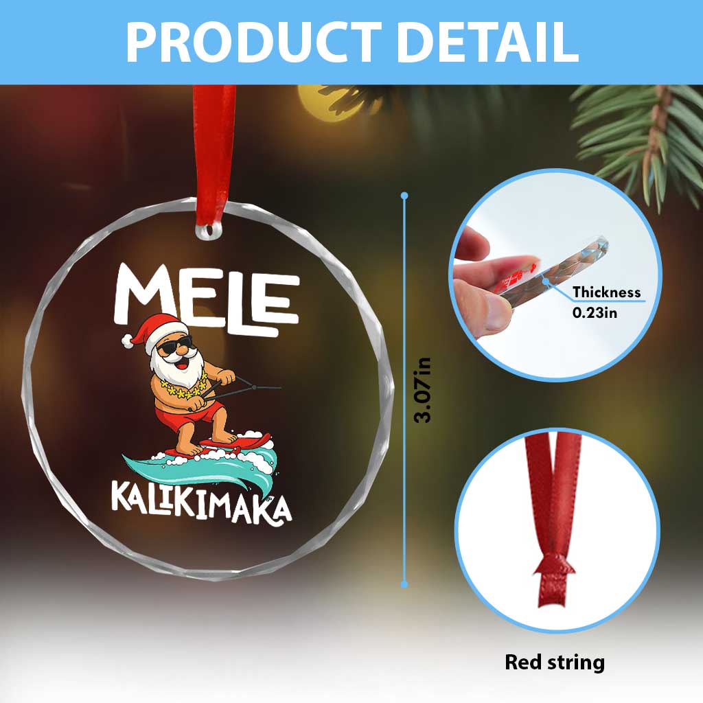 Mele Kalikimaka Crystal Glass Ornament Santa Water Skiing Summer Beach Hawaiian Christmas In July - Wonder Print Shop