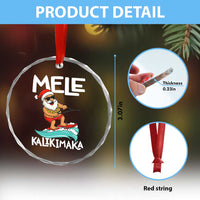 Mele Kalikimaka Crystal Glass Ornament Santa Water Skiing Summer Beach Hawaiian Christmas In July - Wonder Print Shop
