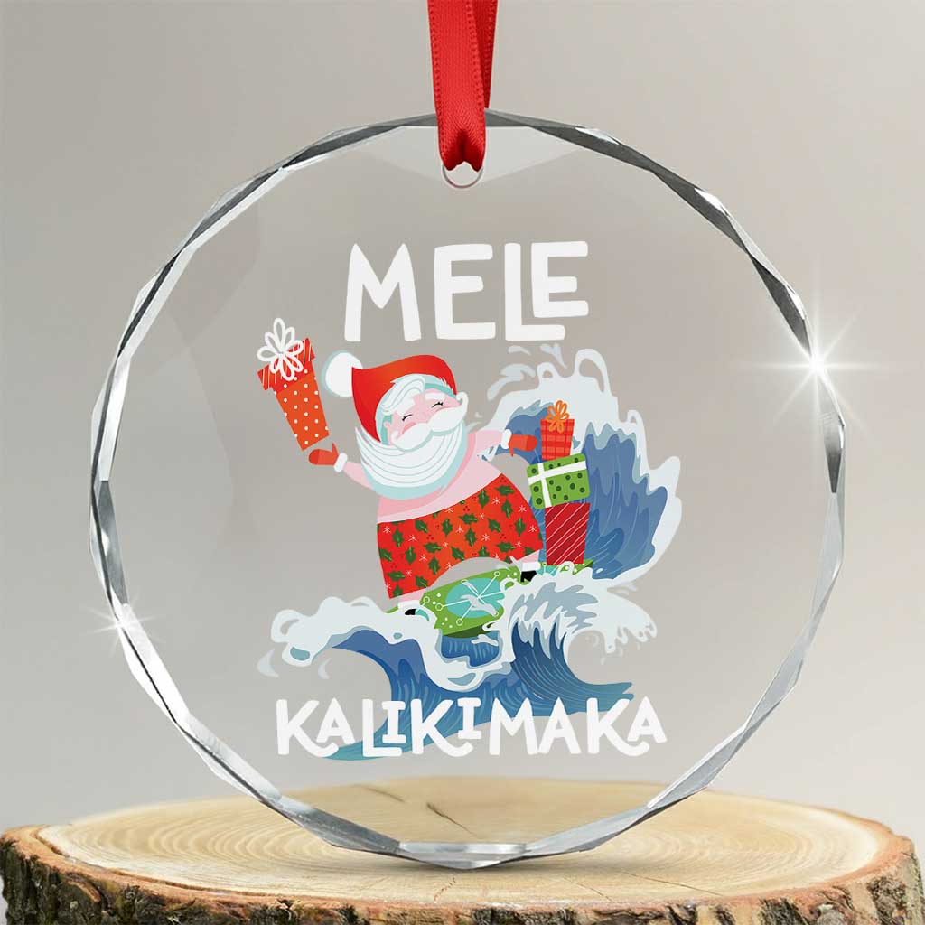 Mele Kalikimaka Crystal Glass Ornament Surfing Cute Santa Hawaiian Christmas TS09