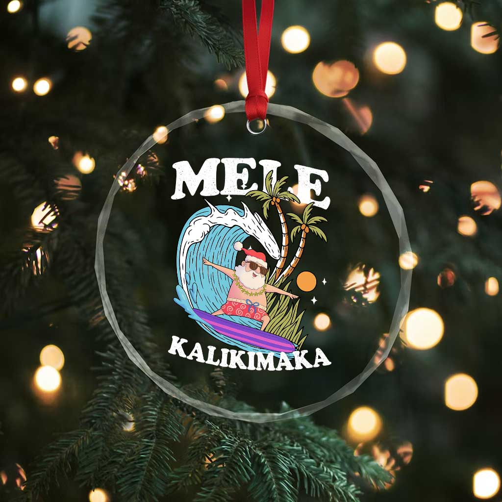 Mele Kalikimaka Hawaii Christmas Surfing Santa Crystal Glass Ornament Summer Beach Hawaii Xmas In July - Wonder Print Shop