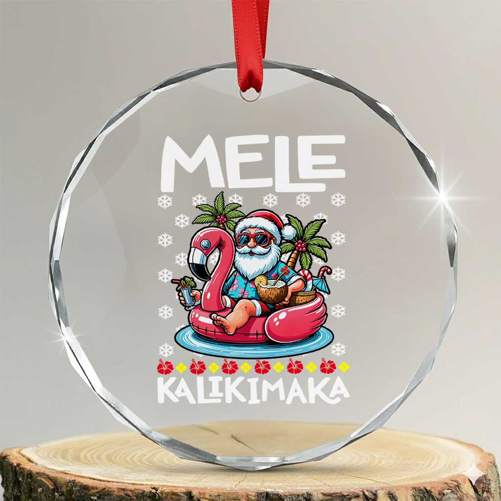 Mele Kalikimaka Hawaiian Christmas In July Hawaii Santa Crystal Glass Ornament Palm Tree Beach Tropical Xmas Gift Family Holiday - Wonder Print Shop