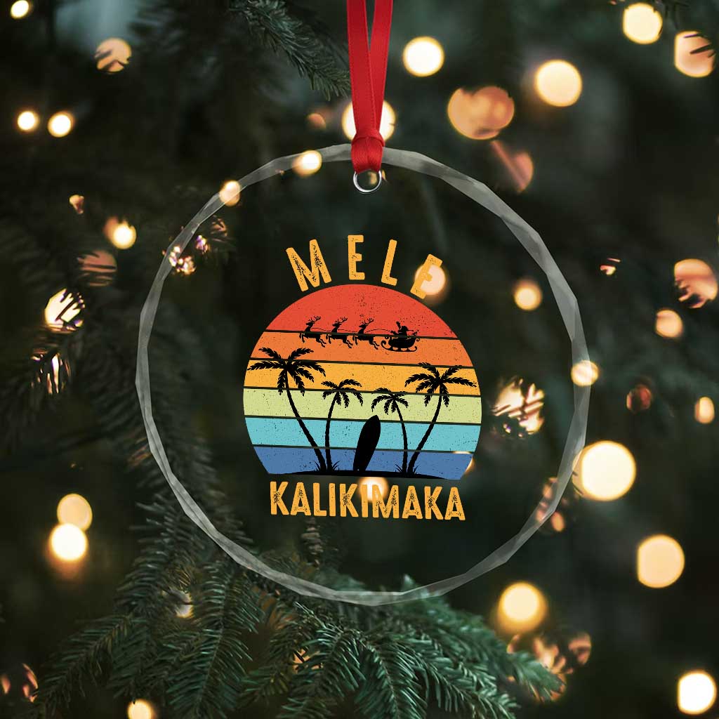 Mele Kalikimaka Hawaiian Xmas Crystal Glass Ornament Retro Hawaii Island Palm Beach Surfboard Surf Xmas Family TS10