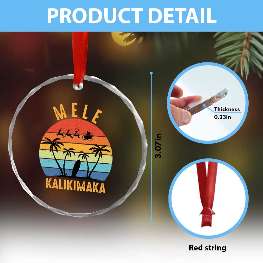 Mele Kalikimaka Hawaiian Xmas Crystal Glass Ornament Retro Hawaii Island Palm Beach Surfboard Surf Xmas Family TS10