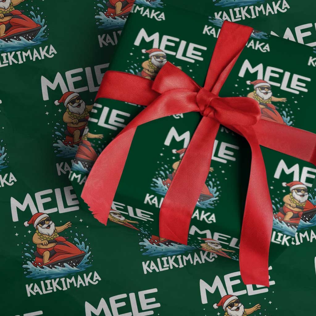 Mele Kalikimaka Hawaiian Xmas Wrapping Paper Roll Funny Santa Jet Ski Summer Beach Xmas In July - Wonder Print Shop
