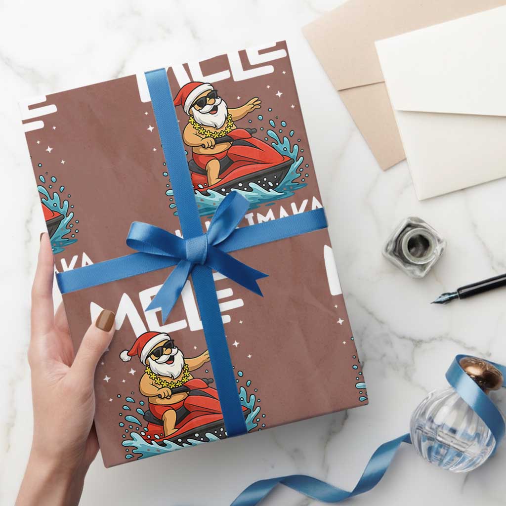 Mele Kalikimaka Hawaiian Xmas Wrapping Paper Roll Funny Santa Jet Ski Summer Beach Xmas In July - Wonder Print Shop