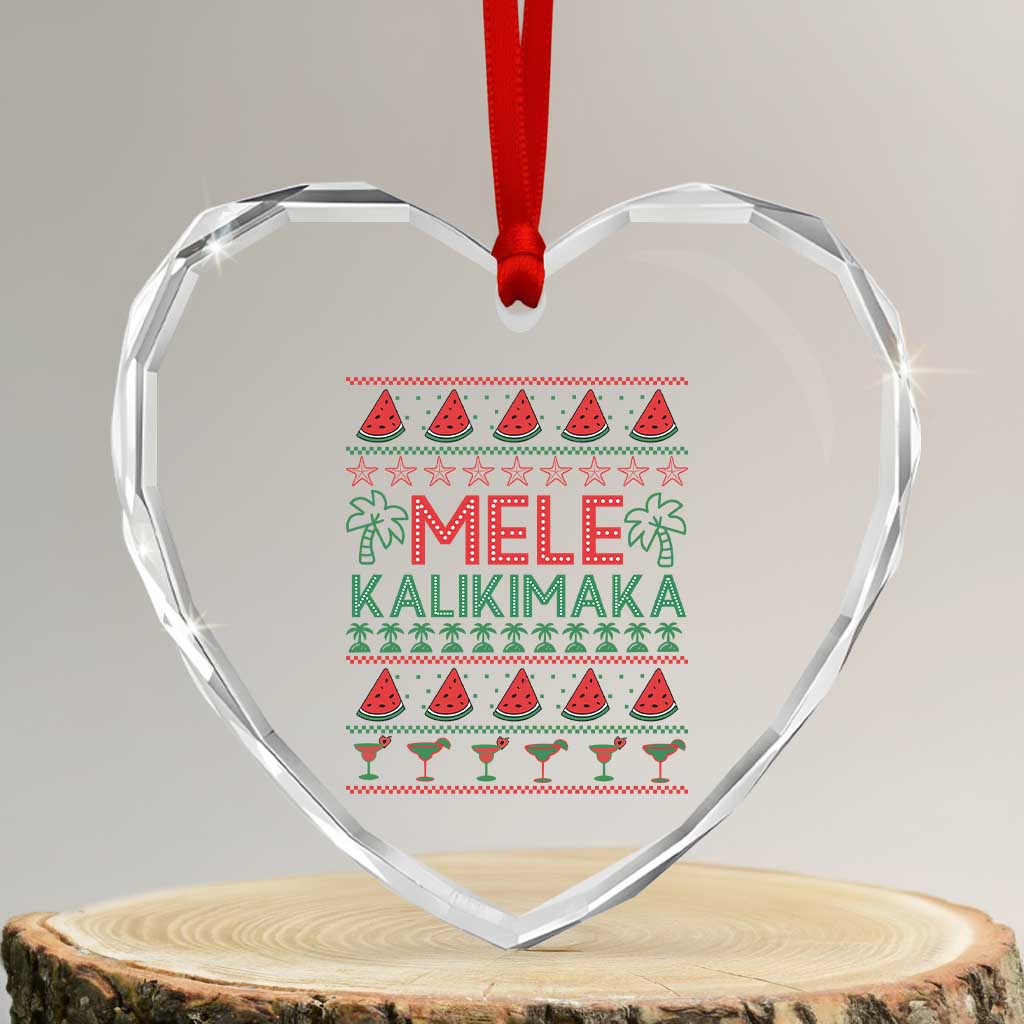 Mele Kalikimaka Heart Crystal Glass Ornament Hawaiian Ugly Christmas Sweater