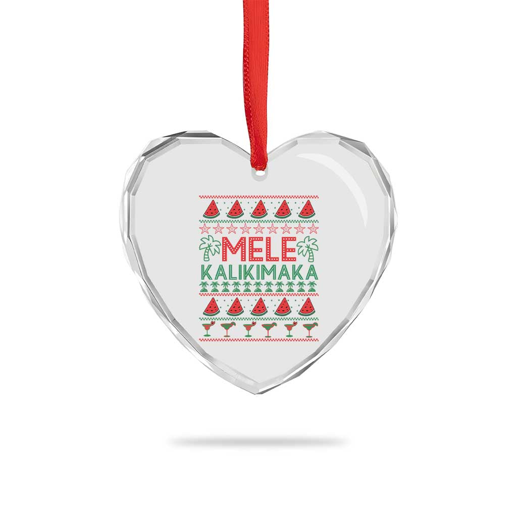 Mele Kalikimaka Heart Crystal Glass Ornament Hawaiian Ugly Christmas Sweater
