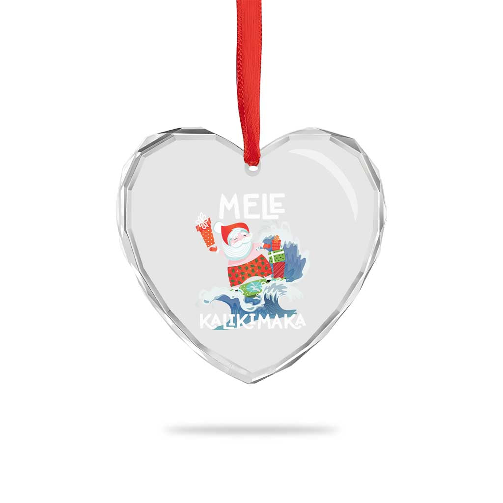 Mele Kalikimaka Heart Crystal Glass Ornament Surfing Cute Santa Hawaiian Christmas - Wonder Print Shop
