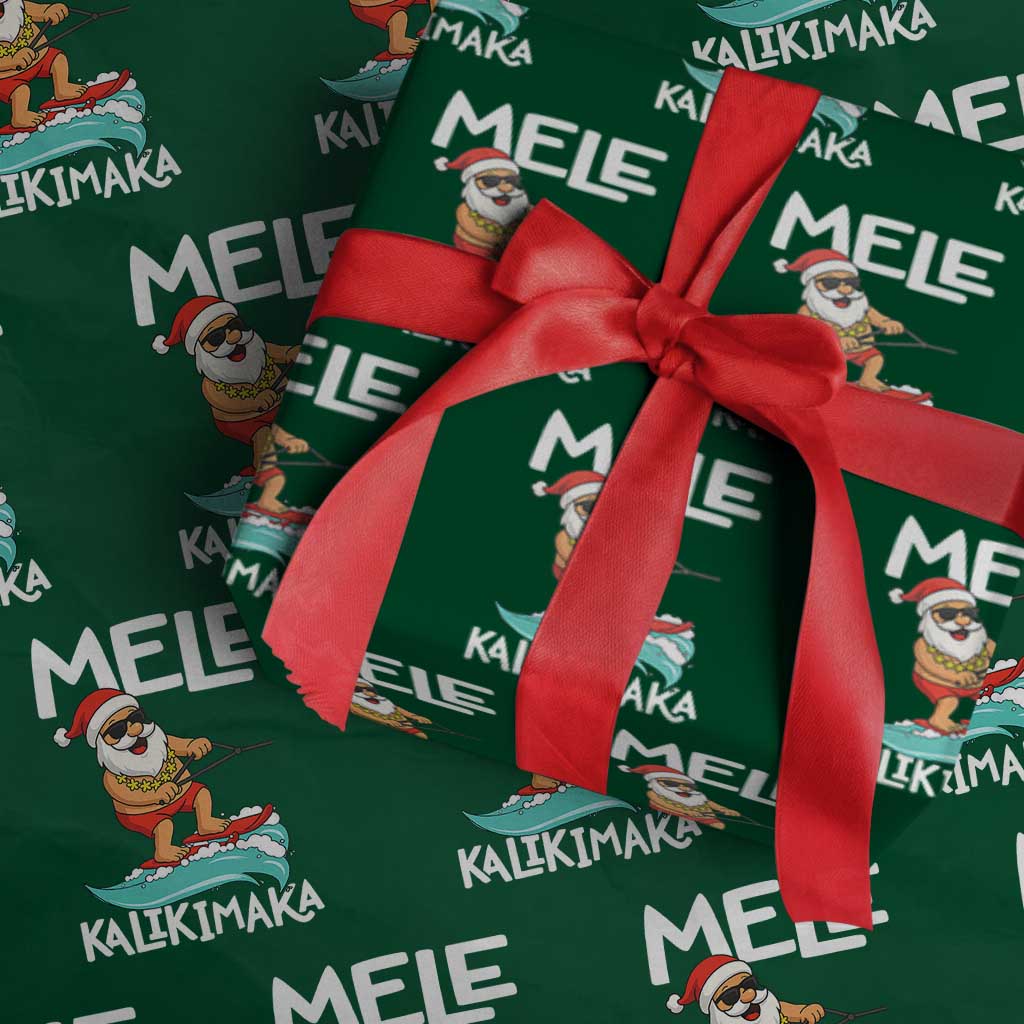 Mele Kalikimaka Wrapping Paper Roll Santa Water Skiing Summer Beach Hawaiian Xmas In July - Wonder Print Shop
