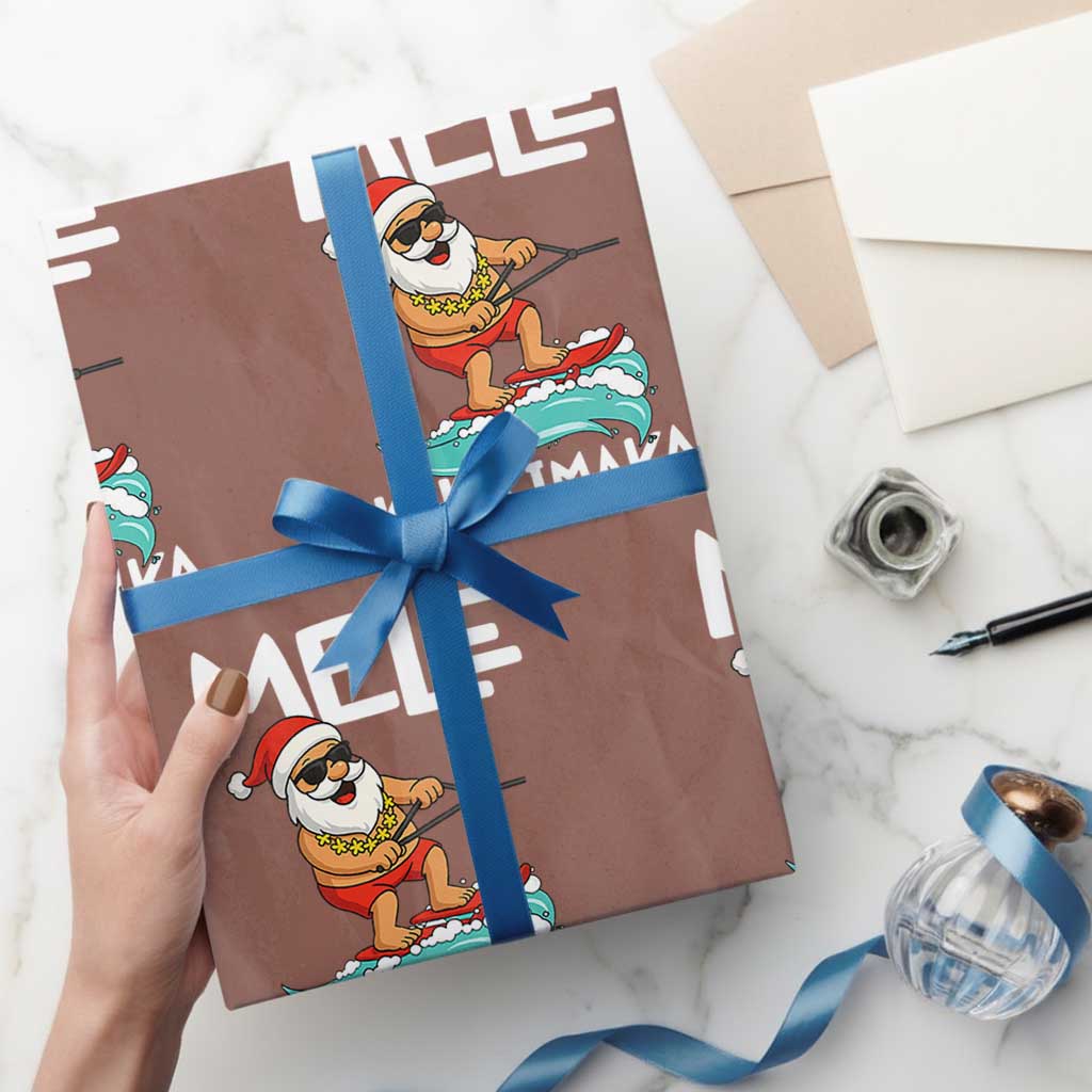 Mele Kalikimaka Wrapping Paper Roll Santa Water Skiing Summer Beach Hawaiian Xmas In July - Wonder Print Shop