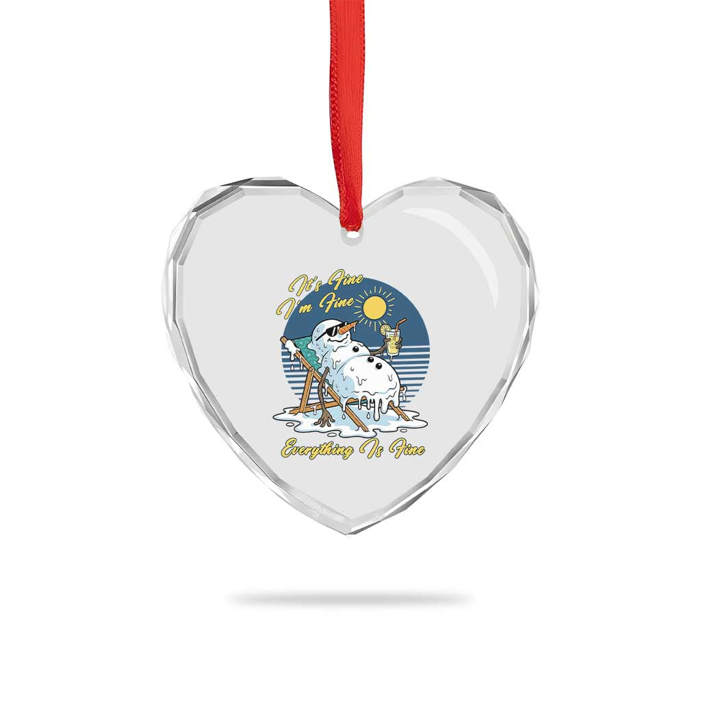 Melting Snowman Christmas In July Heart Crystal Glass Ornament It Is Fine Everything Is Fine