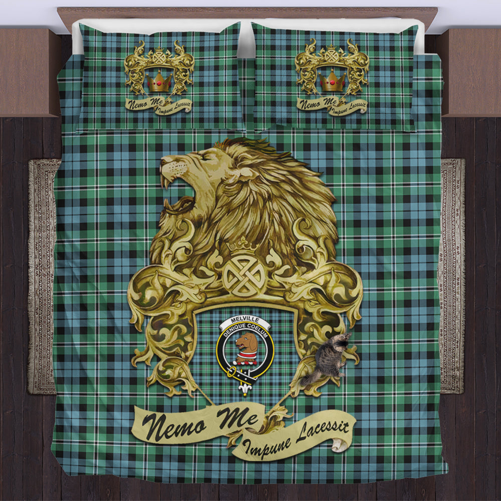 melville-ancient-tartan-bedding-set-motto-nemo-me-impune-lacessit-with-vintage-lion-family-crest-tartan-plaid-duvet-cover-scottish-tartan-plaid-comforter-vintage-style