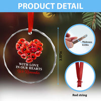 Memorial Day Crystal Glass Ornament With Love In Our Hearts We Remember Red Poppy Flower