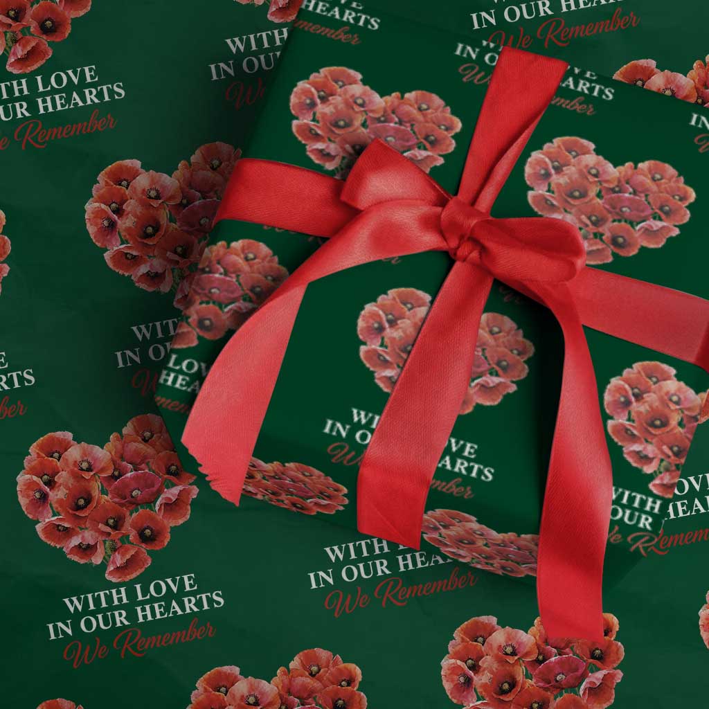 Memorial Day Wrapping Paper Roll With Love In Our Hearts We Remember Red Poppy Flower