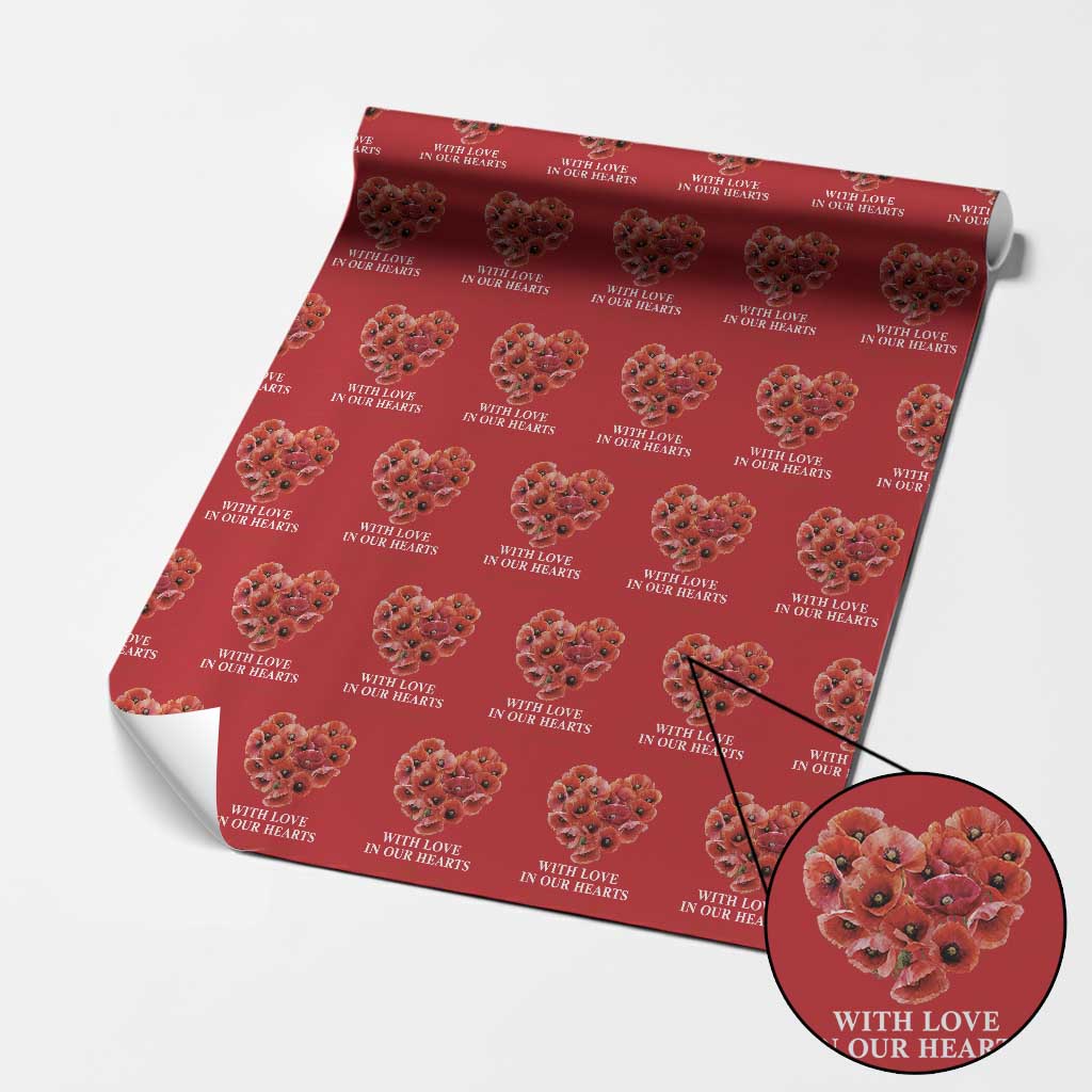 Memorial Day Wrapping Paper Roll With Love In Our Hearts We Remember Red Poppy Flower