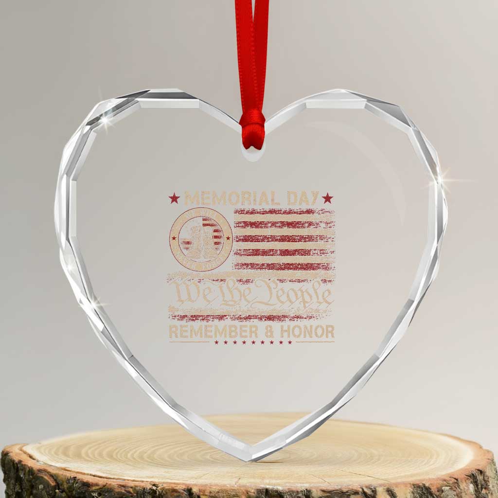 Memorial Day Heart Crystal Glass Ornament Remember And Honor Red Poppy Flower Military Veteran
