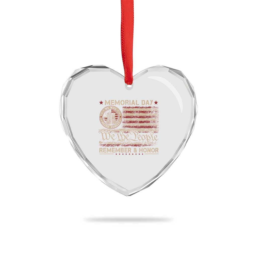 Memorial Day Heart Crystal Glass Ornament Remember And Honor Red Poppy Flower Military Veteran