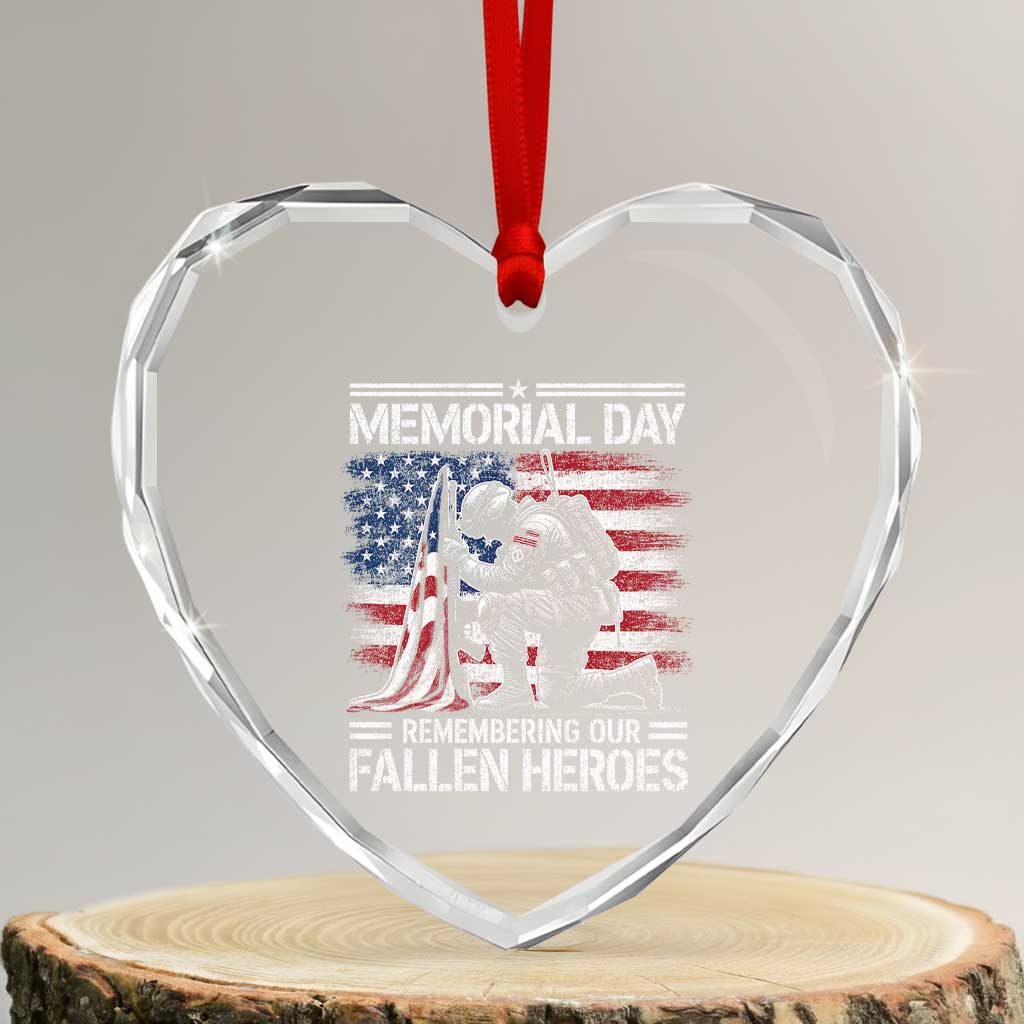 Memorial Day Heart Crystal Glass Ornament Remembering Our Fallen Heroes Veteran Day American Flag